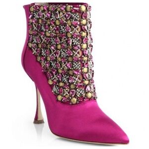 Manolo Blahnik Elegant Pink Embellished Ankle Boots